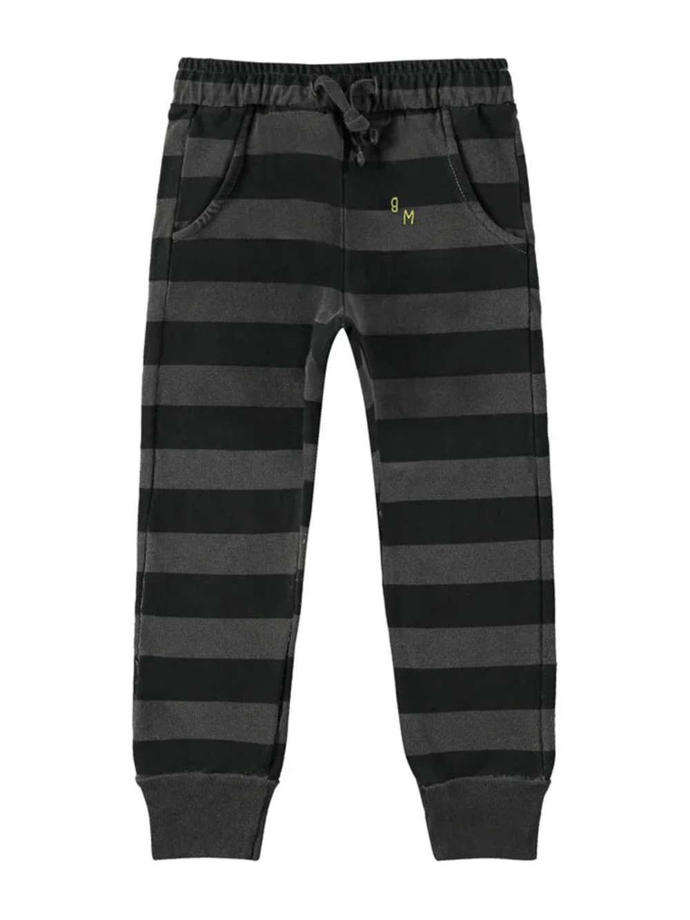 3-6 mos BONMOT Organic Black & Gray Striped Jogger Pants NWT